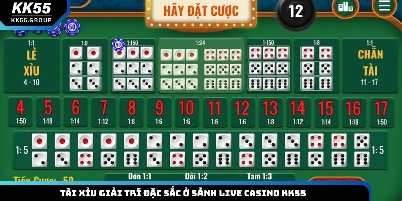 Tài xỉu giải trí đặc sắc ở sảnh live casino KK55